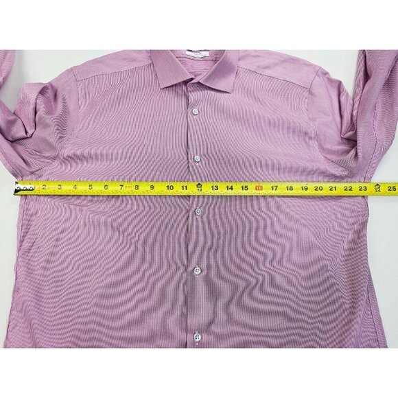 Calvin Klein Steel + Slim Fit Stretch Non Iron Size 16.5 34-35 L Red White Strip - Picture 3 of 11